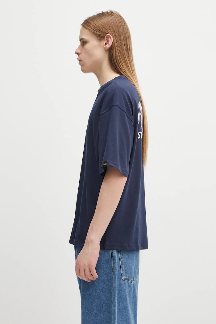 Бавовняна футболка Alpha Industries Studio Edition BP T 156553 темно-синій AW25