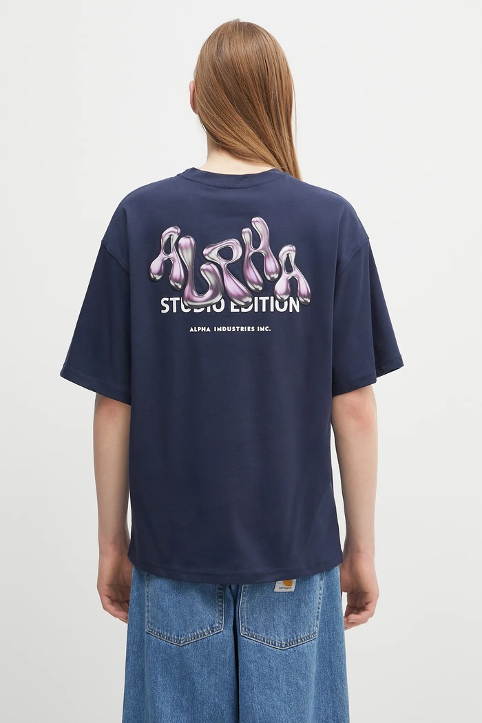 Одяг Бавовняна футболка Alpha Industries Studio Edition BP T 156553 темно-синій