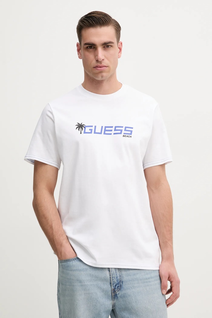 Bavlněné tričko Guess potisk bílá F5GI06.I3Z14