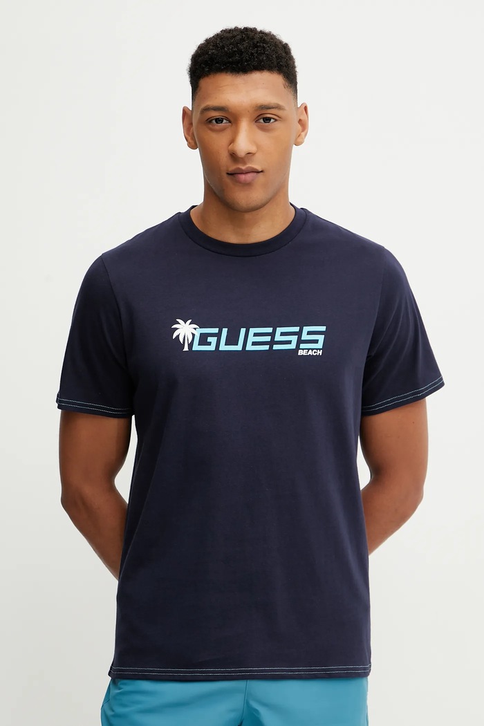 Bavlněné tričko Guess potisk námořnická modř F5GI06.I3Z14