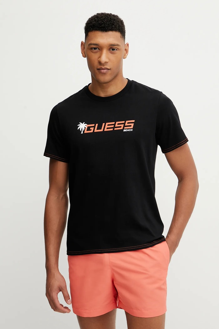 Bavlněné tričko Guess potisk černá F5GI06.I3Z14