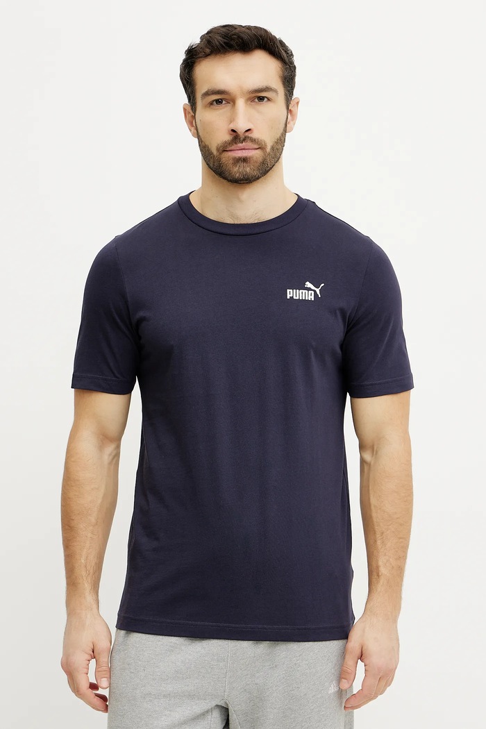 Памучна тениска Puma Essential Logo щампа тъмносин 682534