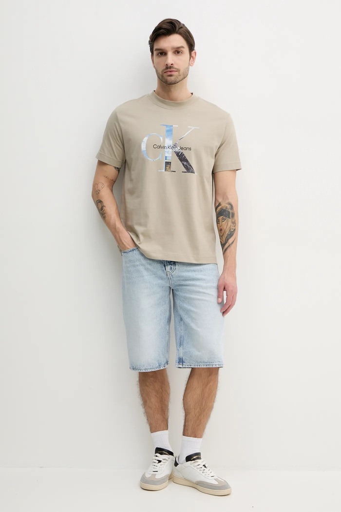 Calvin Klein Jeans tricou din bumbac J30J327483 bej SS25