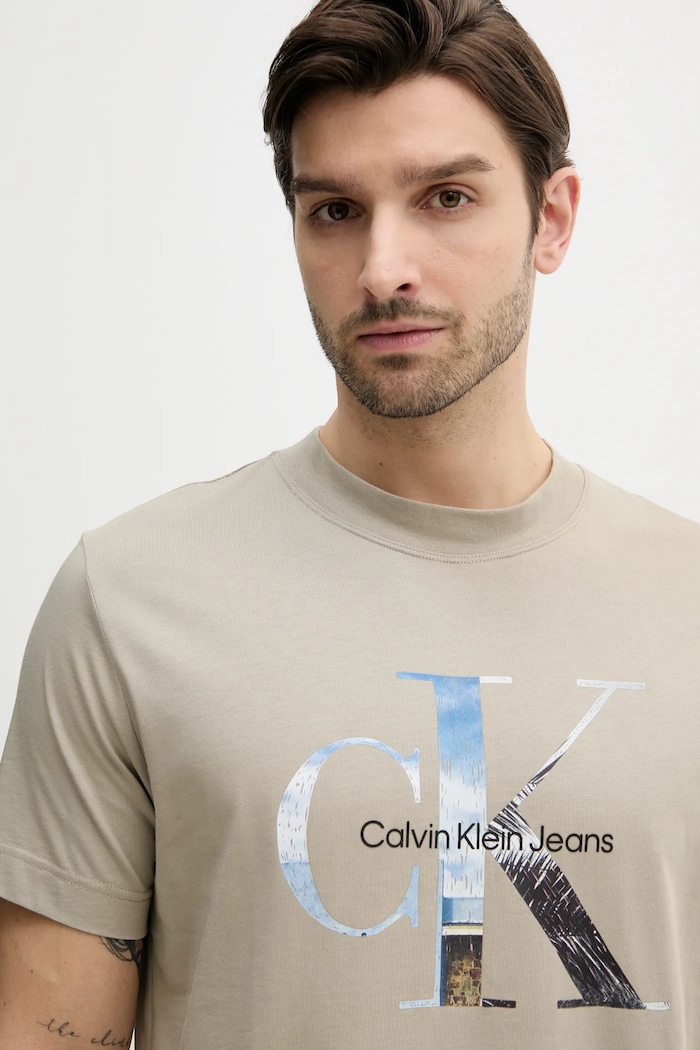 Calvin Klein Jeans tricou din bumbac bej J30J327483