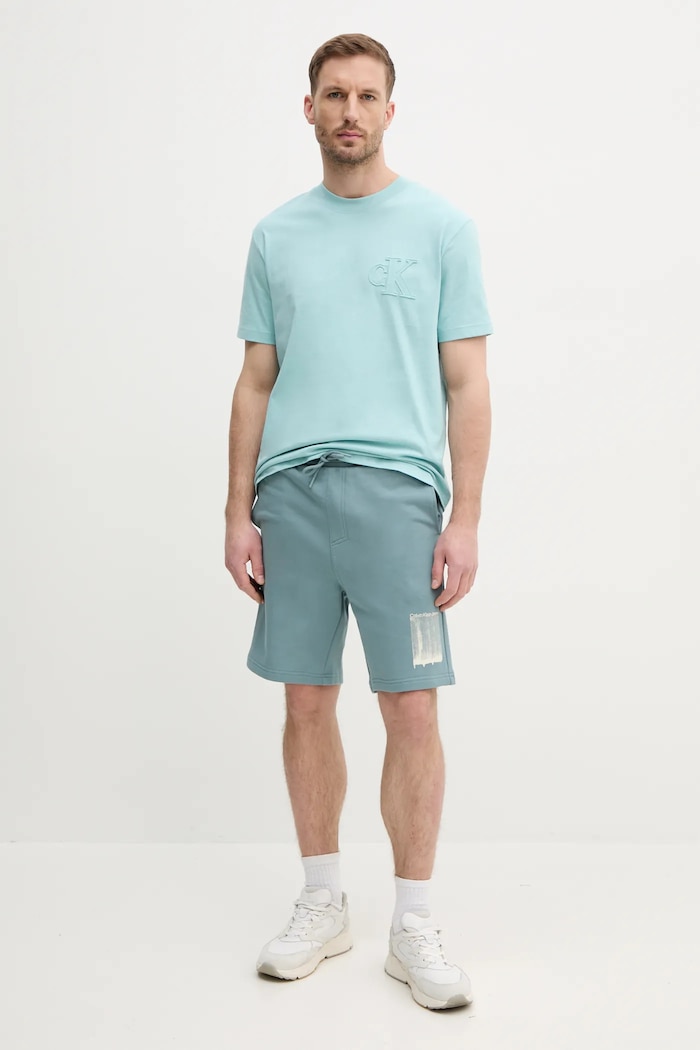 Calvin Klein Jeans pamut póló J30J327494 türkiz SS25
