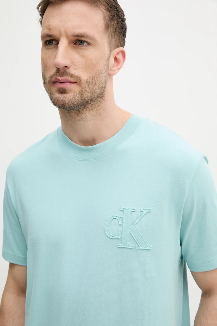 Calvin Klein Jeans pamut póló türkiz J30J327494