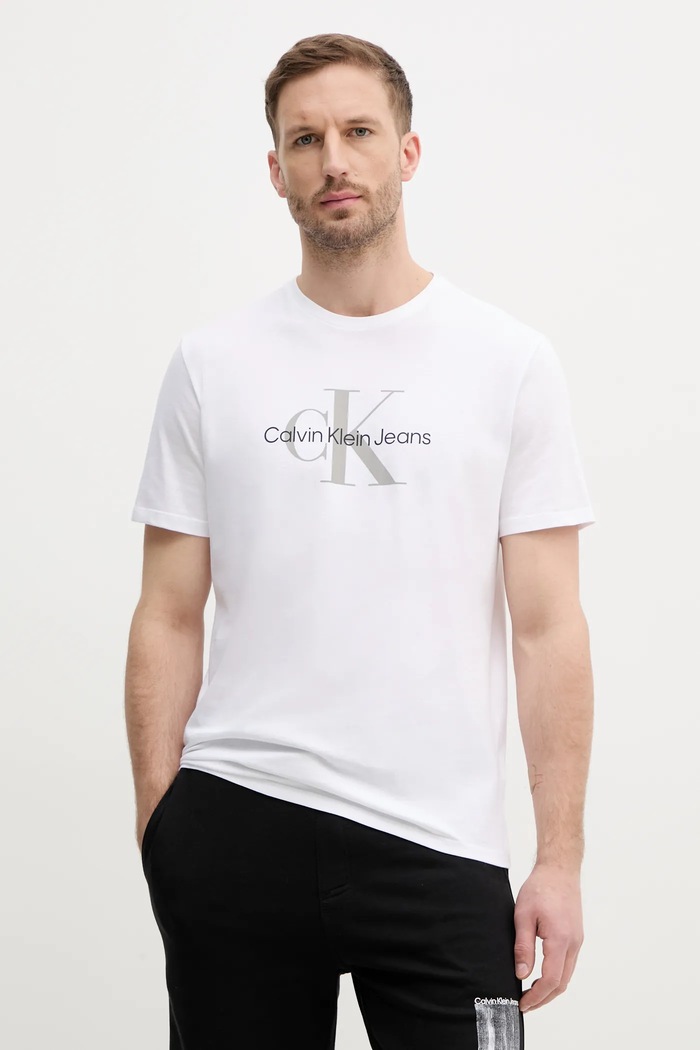 Bavlněné tričko Calvin Klein Jeans potisk bílá LV040EM286
