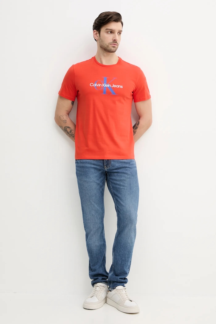 Pamučna majica Calvin Klein Jeans LV040EM286 narančasta SS25