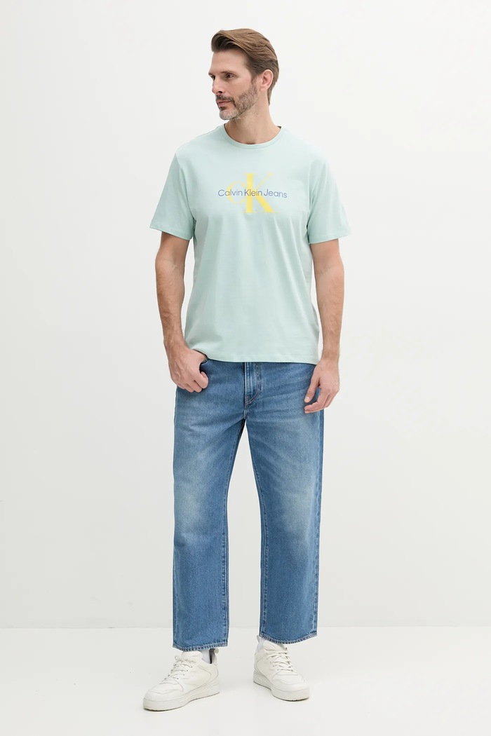 Pamučna majica Calvin Klein Jeans LV040EM286 tirkizna SS25