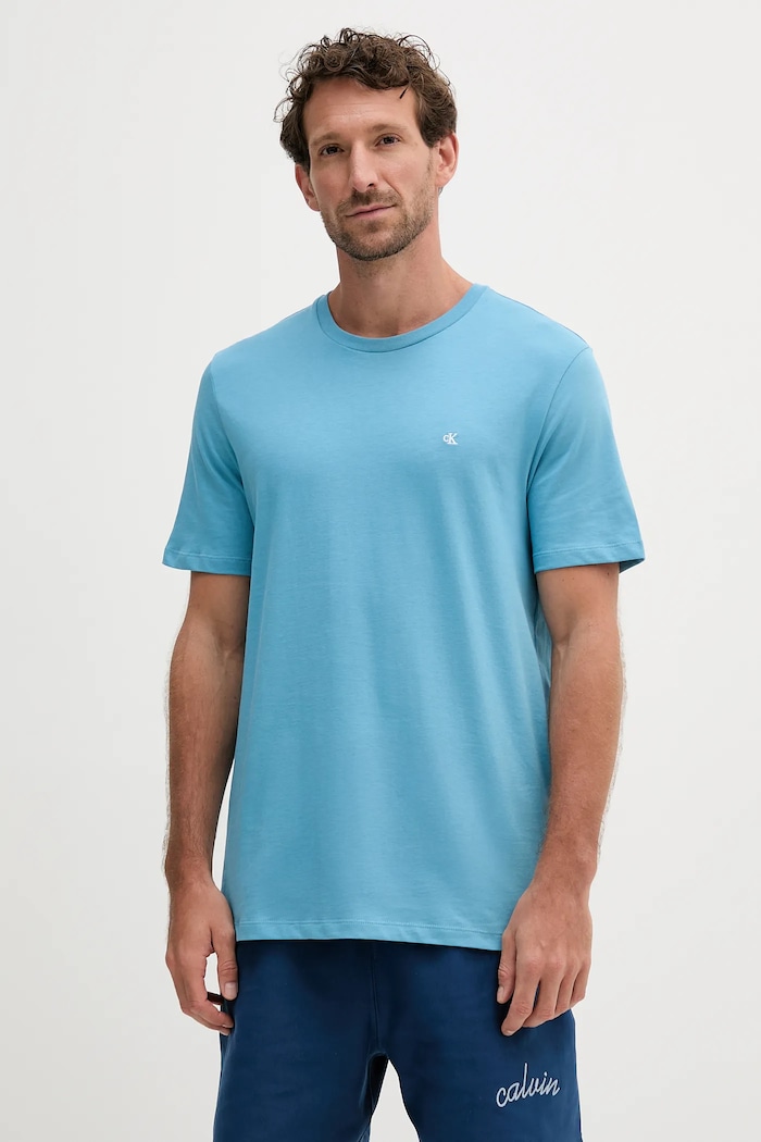 Bavlnené tričko Calvin Klein Jeans jednofarebný modrá LV040HM265