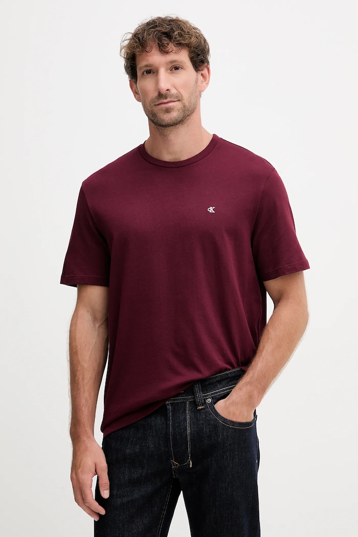 Bavlnené tričko Calvin Klein Jeans jednofarebný burgundské LV040HM265