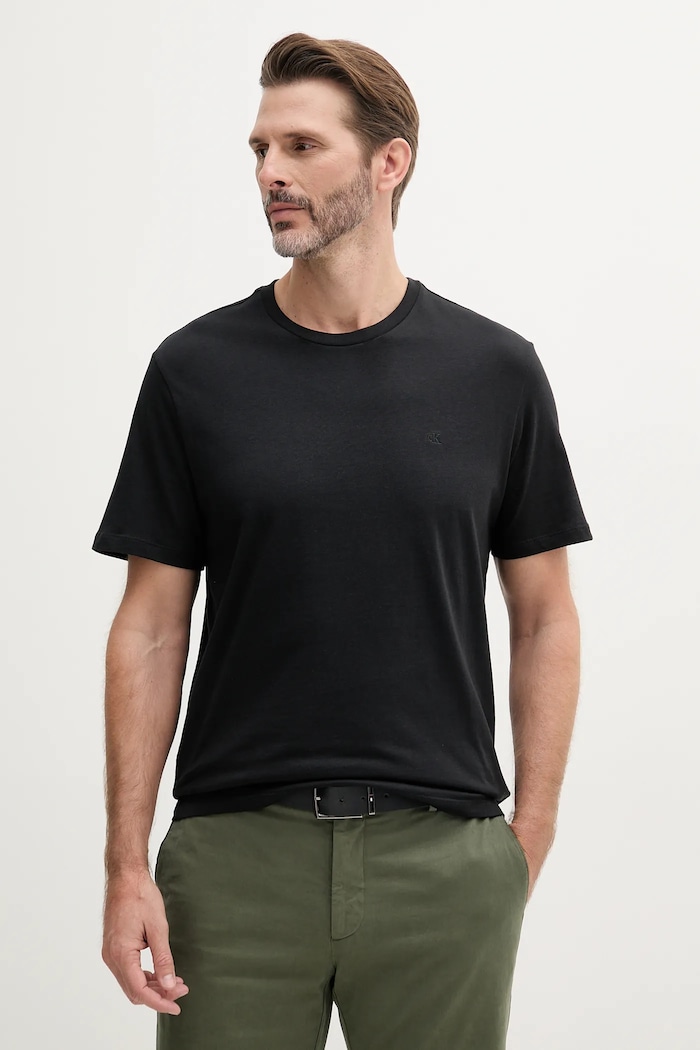 Pamučna majica Calvin Klein Jeans bez uzorka crna LV040HM265