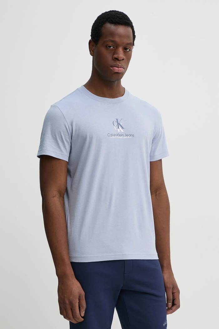 Bavlněné tričko Calvin Klein Jeans potisk modrá J30J327469