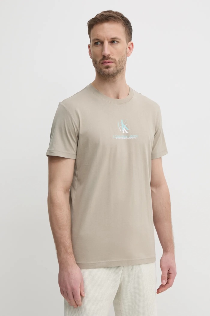 Calvin Klein Jeans t-shirt bawełniany nadruk beżowy J30J327469