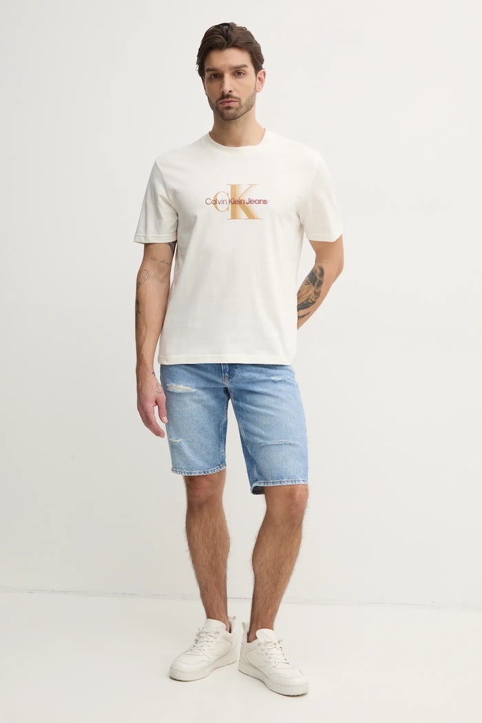 Calvin Klein Jeans t-shirt bawełniany J30J327471 beżowy SS25