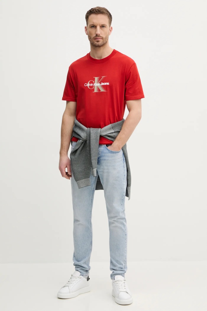 Calvin Klein Jeans tricou din bumbac J30J327471 rosu SS25