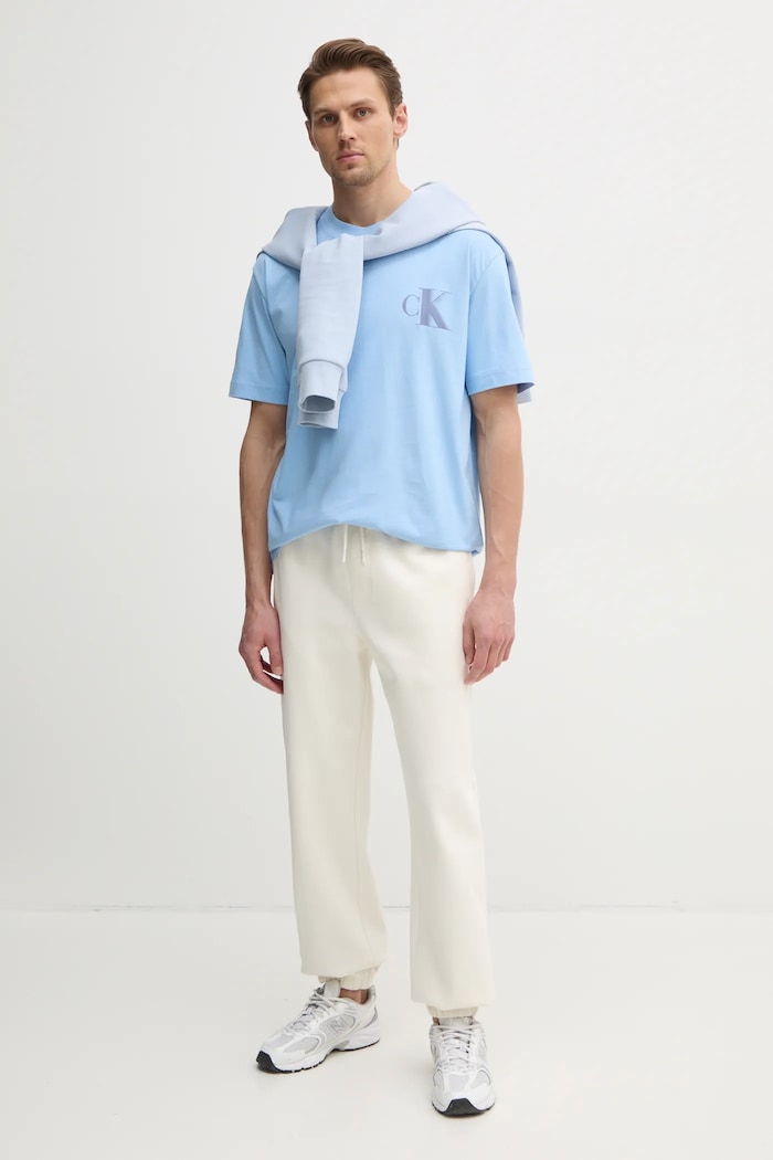 Bavlněné tričko Calvin Klein Jeans J30J327475 modrá SS25