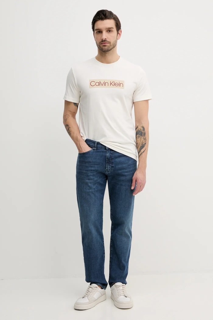Bavlněné tričko Calvin Klein Jeans J30J327472 béžová SS25