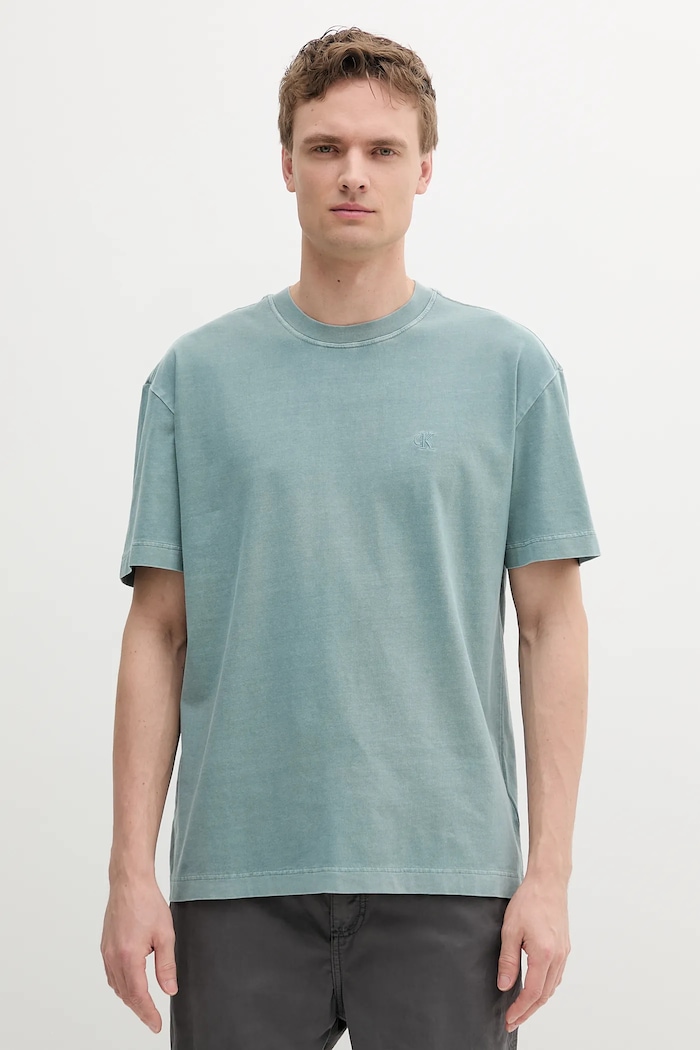 Pamučna majica Calvin Klein Jeans natpis zelena J30J327488
