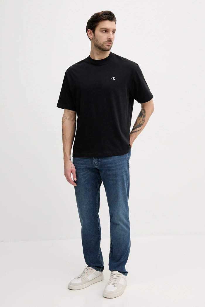 Bavlněné tričko Calvin Klein Jeans LV040HM229 černá SS25