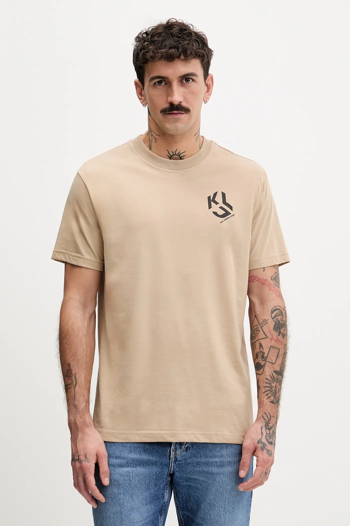 Karl Lagerfeld Jeans t-shirt ανδρικό με βαμβάκι μπεζ A2M17072