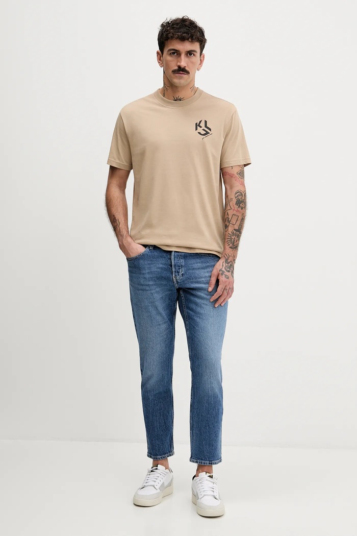 Karl Lagerfeld Jeans t-shirt ανδρικό με βαμβάκι A2M17072 μπεζ AA00