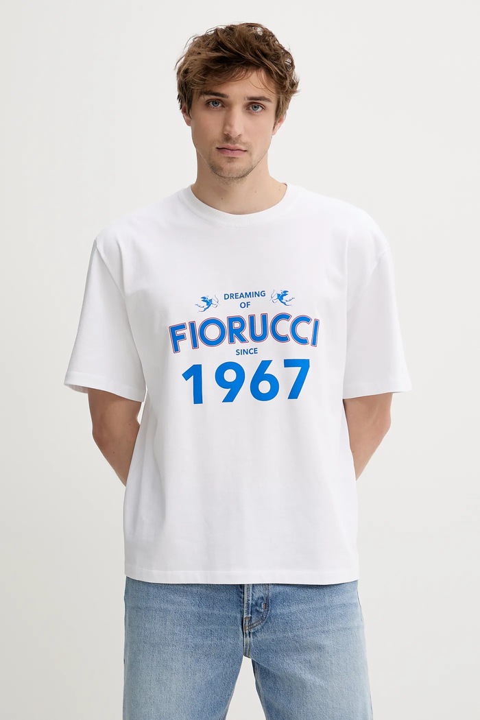 Bombažna kratka majica Fiorucci White Dreaming 1967 Print Boxy Fit T-Shirt Okrogel bela M02SMTSH103CJ01WH08