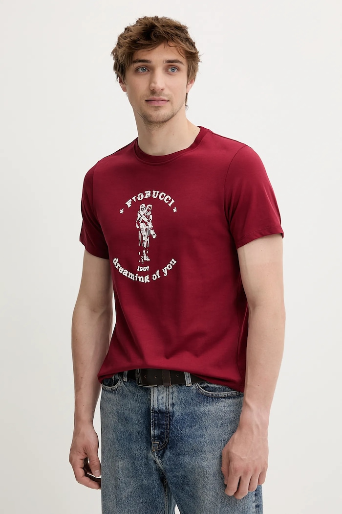 Fiorucci t-shirt bawełniany Burgundy Dreaming of You Regular Fit T-Shirt nadruk bordowy M02SMTSH323CJ01RD03