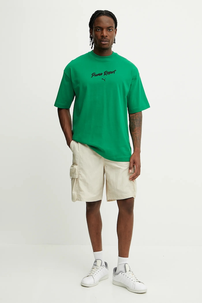 Puma tricou din bumbac 629666 verde SS25