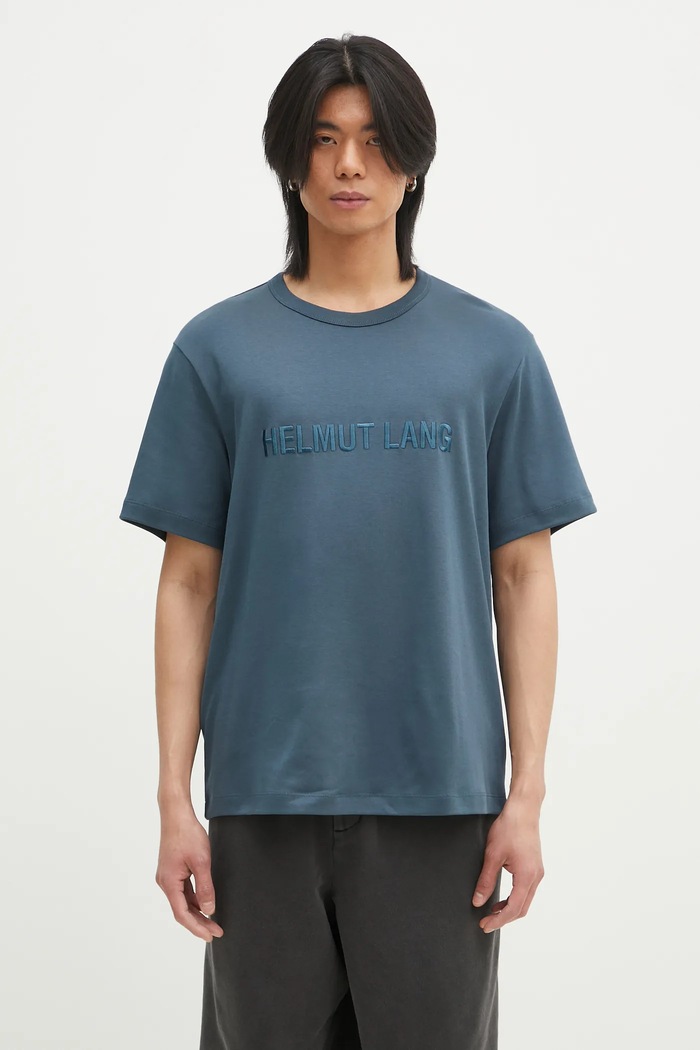 Βαμβακερό μπλουζάκι Helmut Lang Logo Ov Tee.Hvy Ever χαλαρό τιρκουάζ O04HM599