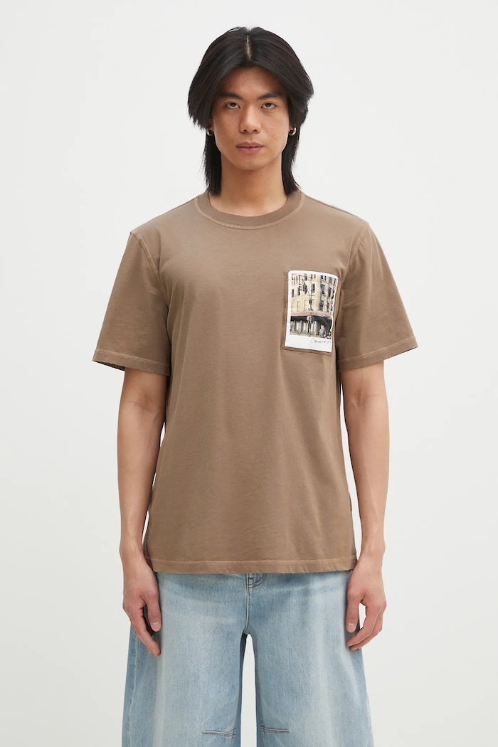 Βαμβακερό μπλουζάκι Helmut Lang Pstcard T Grnwch.Mal χαλαρό καφέ O10HM515