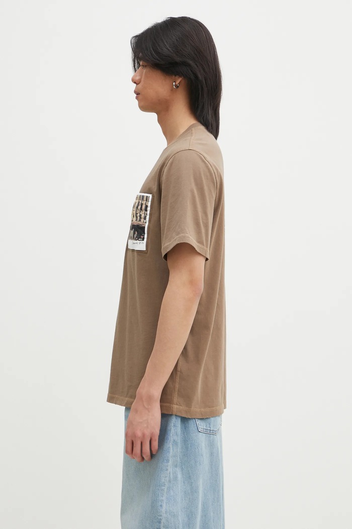 Βαμβακερό μπλουζάκι Helmut Lang Pstcard T Grnwch.Mal O10HM515 καφέ SS25