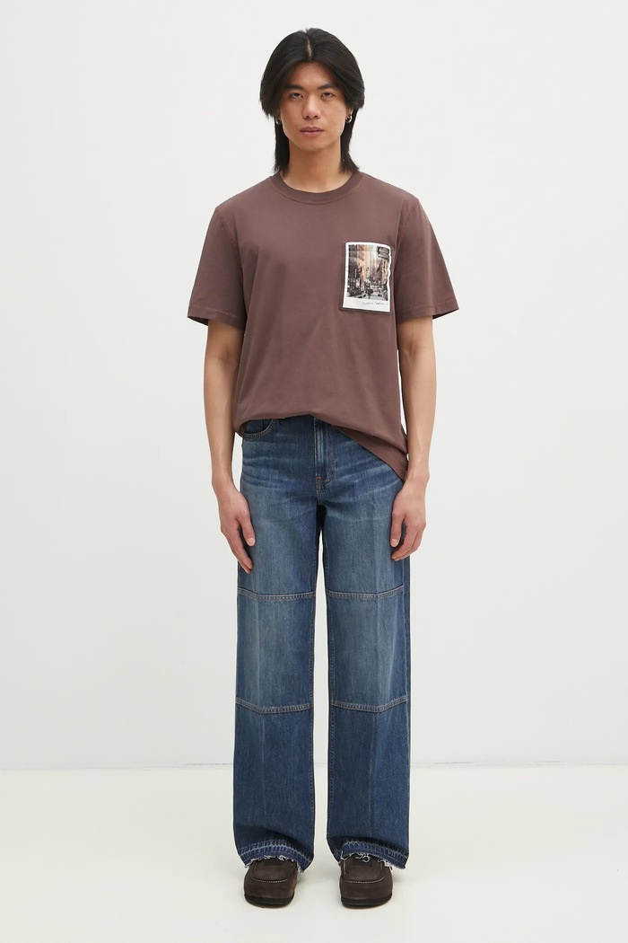Βαμβακερό μπλουζάκι Helmut Lang Pstcard T Dtown.Mal O10HM518 καφέ