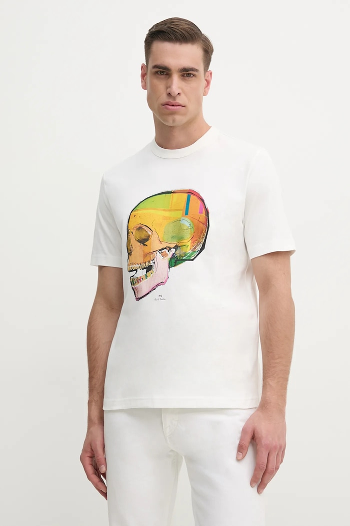 Bavlněné tričko PS Paul Smith potisk bílá M2R.220X.PP5119