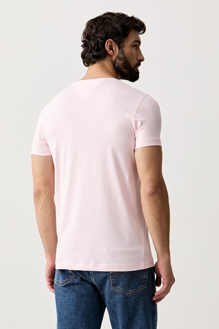 Ρούχα Tommy Hilfiger βασικό T-shirt ανδρικό βαμβακερό με ελαστάν MW0MW10800. ροζ