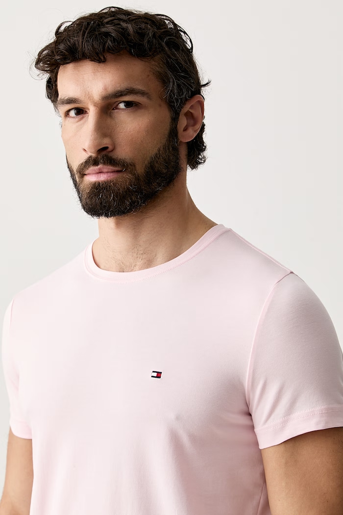 Tommy Hilfiger βασικό T-shirt ανδρικό βαμβακερό με ελαστάν ροζ MW0MW10800.