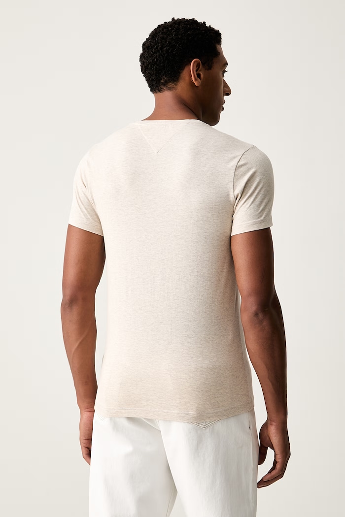 Abbigliamento Tommy Hilfiger maglietta basic da uomo in cotone con elastan MW0MW10800. beige