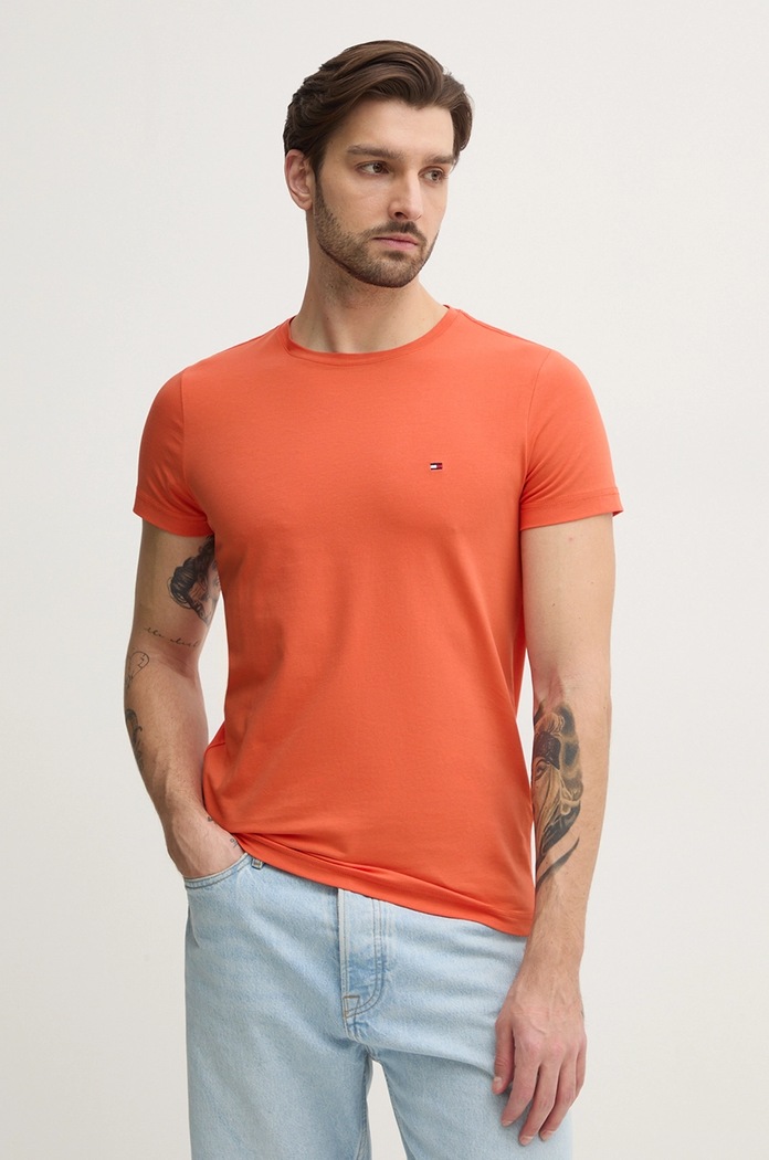 Tommy Hilfiger basic tričko pánske bavlnené s elastanom slim oranžová MW0MW10800.