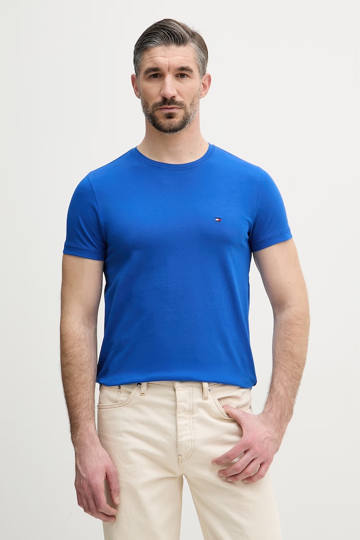 Tommy Hilfiger basic tričko pánske bavlnené s elastanom modrá MW0MW10800.