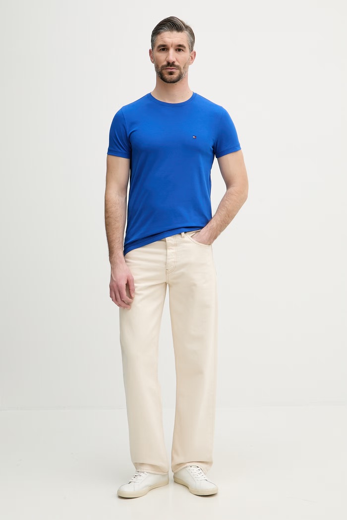 Tommy Hilfiger basic tričko pánske bavlnené s elastanom MW0MW10800. modrá SS26