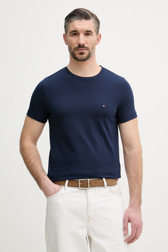 Tommy Hilfiger basic tričko pánske bavlnené s elastanom tmavomodrá MW0MW10800.