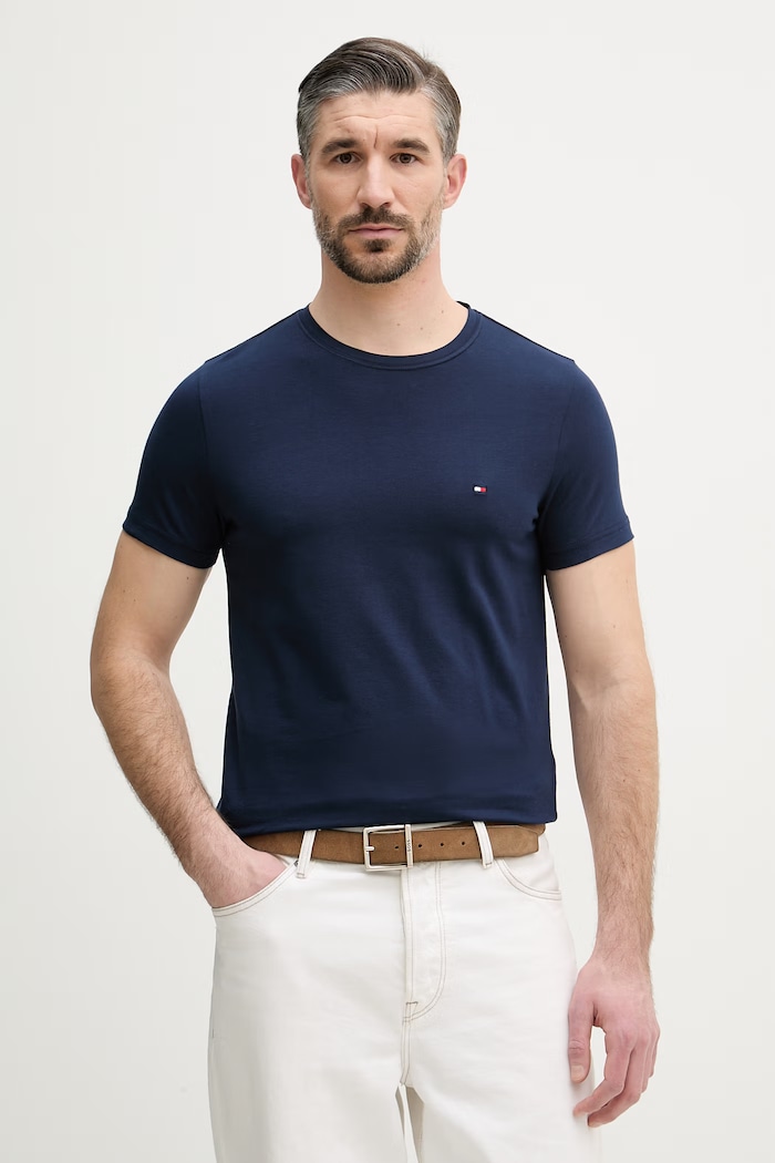 Tommy Hilfiger basic tričko pánske bavlnené s elastanom tmavomodrá MW0MW10800.