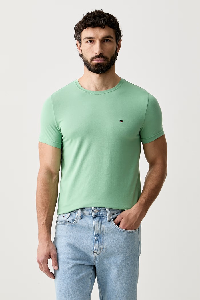 Tommy Hilfiger Basic T-shirt ανδρικό βαμβακερό με ελαστάν πράσινο MW0MW10800.