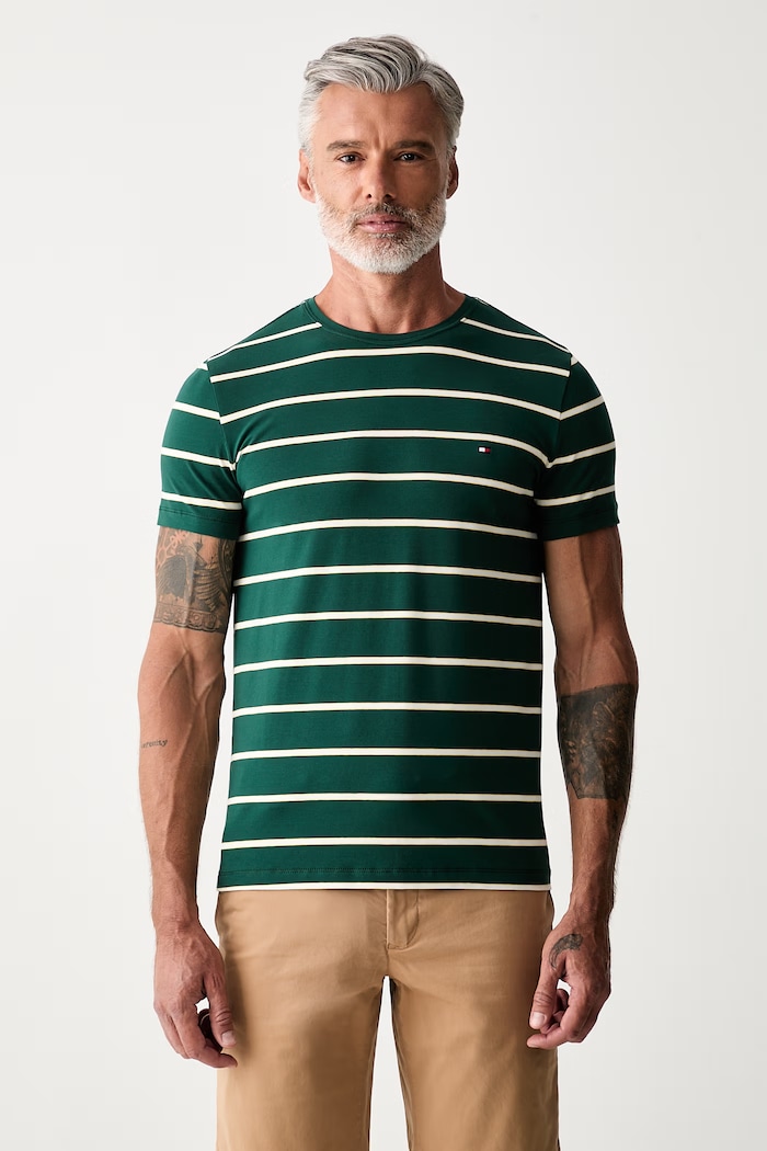 Tommy Hilfiger T-shirt basic męski bawełniany z elastanem zielony MW0MW10800.
