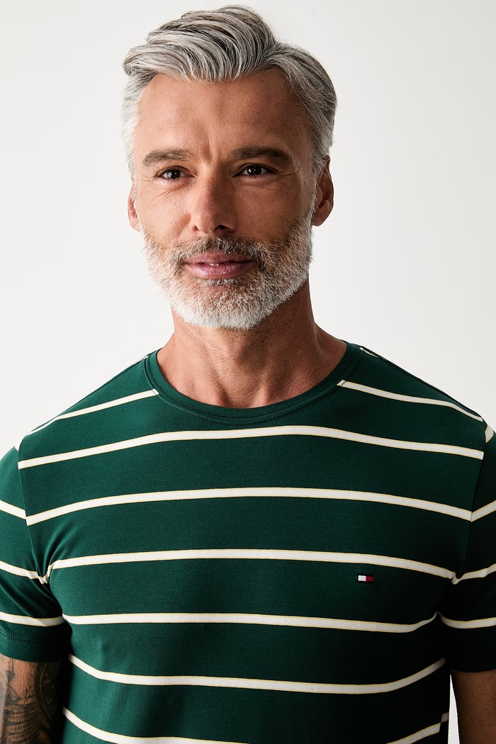 Tommy Hilfiger T-shirt basic męski bawełniany z elastanem zielony MW0MW10800.