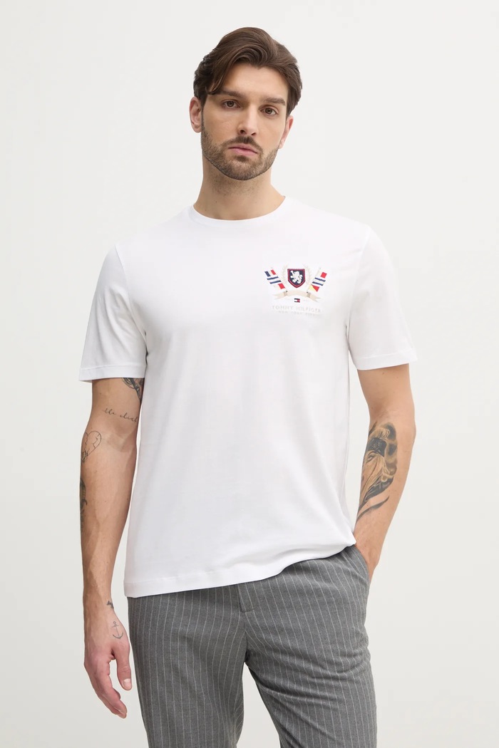 Βαμβακερό μπλουζάκι Tommy Hilfiger λευκό MW0MW38612