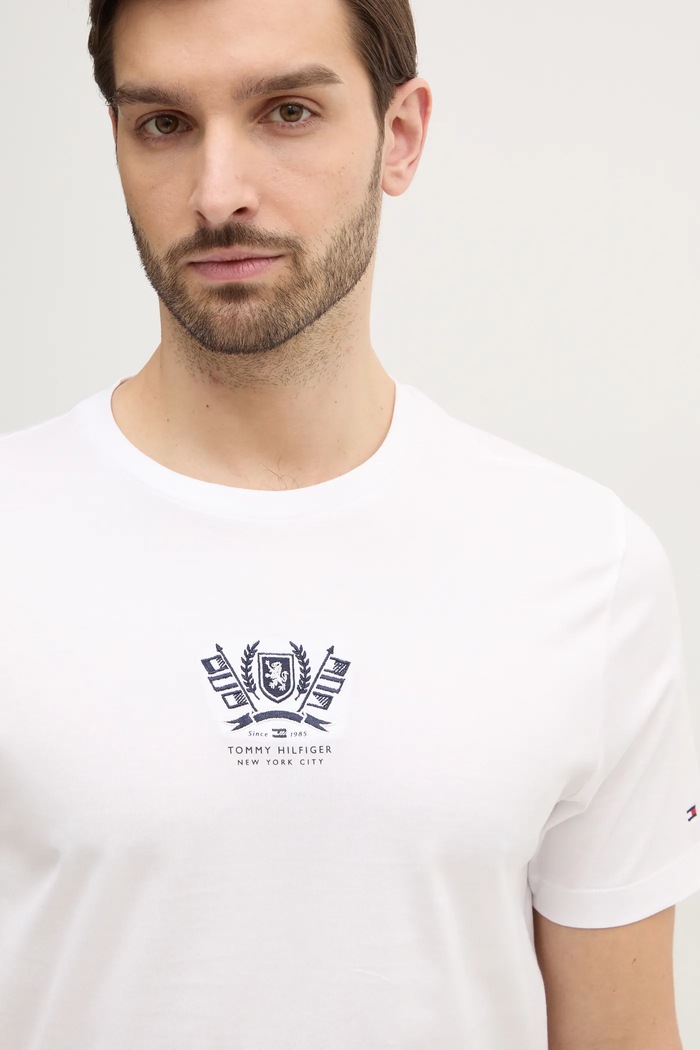 Βαμβακερό μπλουζάκι Tommy Hilfiger λευκό MW0MW38613