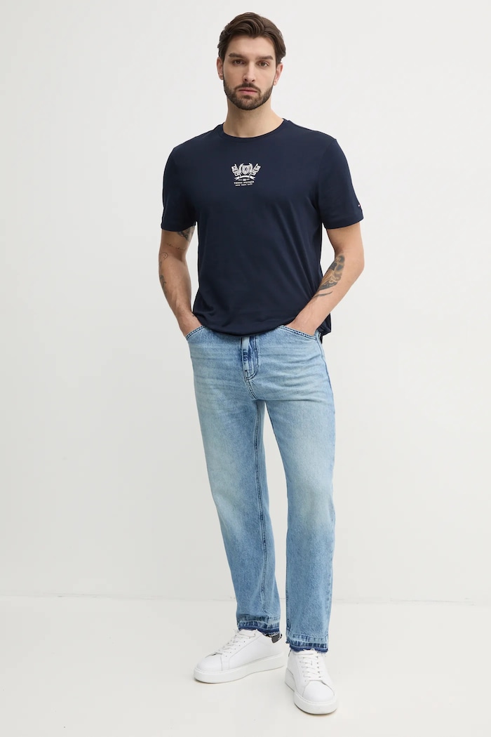 Βαμβακερό μπλουζάκι Tommy Hilfiger MW0MW38613 σκούρο μπλε SS25