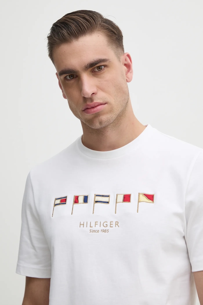 Βαμβακερό μπλουζάκι Tommy Hilfiger λευκό MW0MW38616