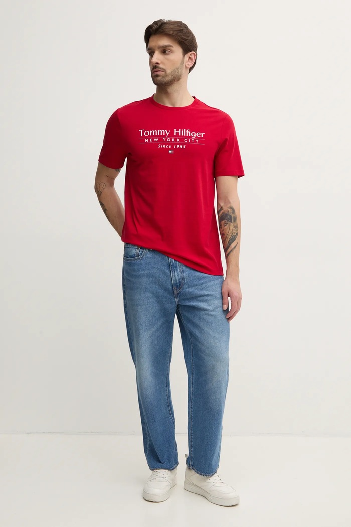 Βαμβακερό μπλουζάκι Tommy Hilfiger MW0MW38621 κόκκινο SS25